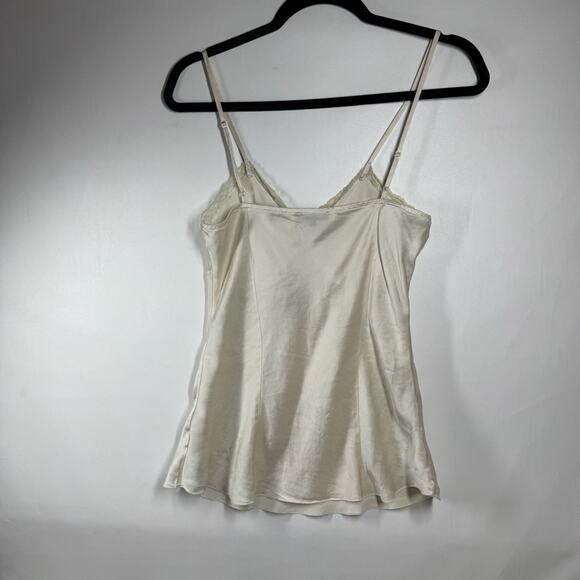 Y2K 2000s Cream Silk Babydoll Top Sz M Splatter Rhinestone Embellished Lace Trim - Picture 2 of 5